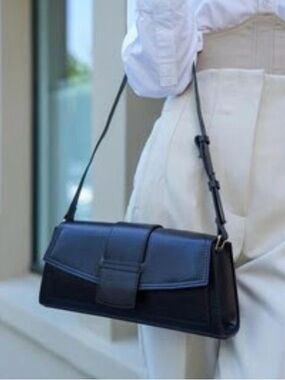 Black Vegan Leather Shoulder Bag - Classic Minimalist